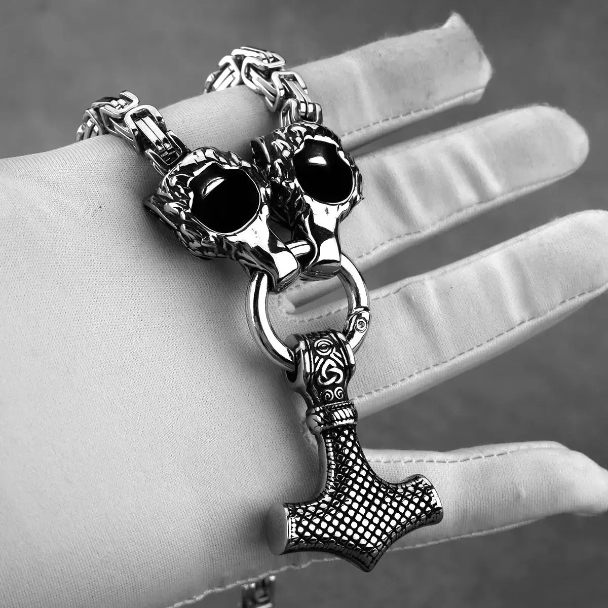 Domineering Men's Thor Hammer Set Pendant Necklace Stainless Steel Nordic Popular Jewelry Wholesale FZwear