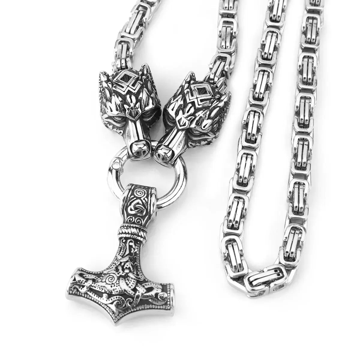 Domineering Men's Thor Hammer Set Pendant Necklace Stainless Steel Nordic Popular Jewelry Wholesale FZwear
