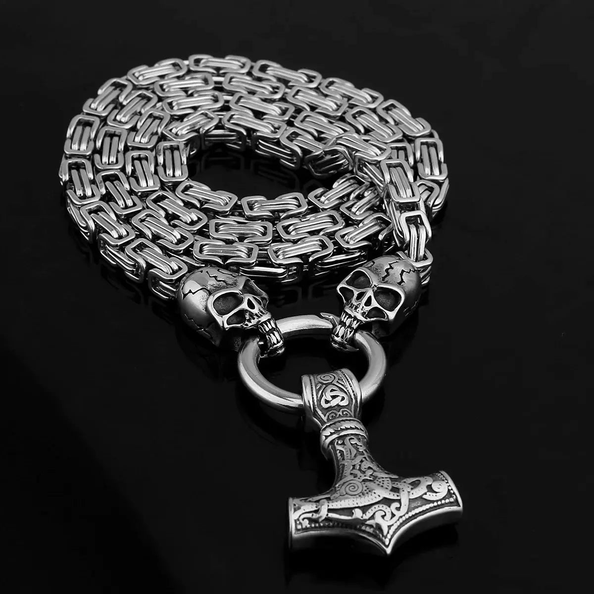 Domineering Skull Men's Necklace Skull Fashion Thor's Hammer Stainless Steel Pendant Necklace Accessories Jewelry Gift Wholesale FZwear