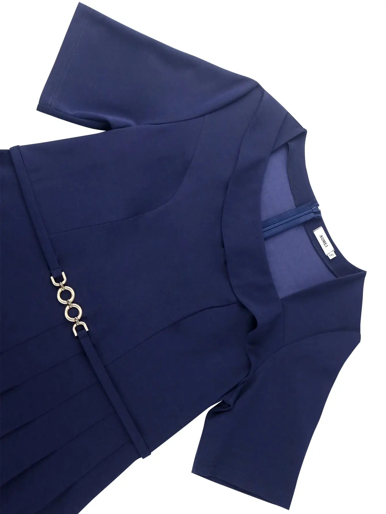 Elegant Women's Party Dress V-neck Pleated Hem Simple Mid Waist Commuting Dress Daily Casual Short Sleeved Solid Color Dresses FZwear