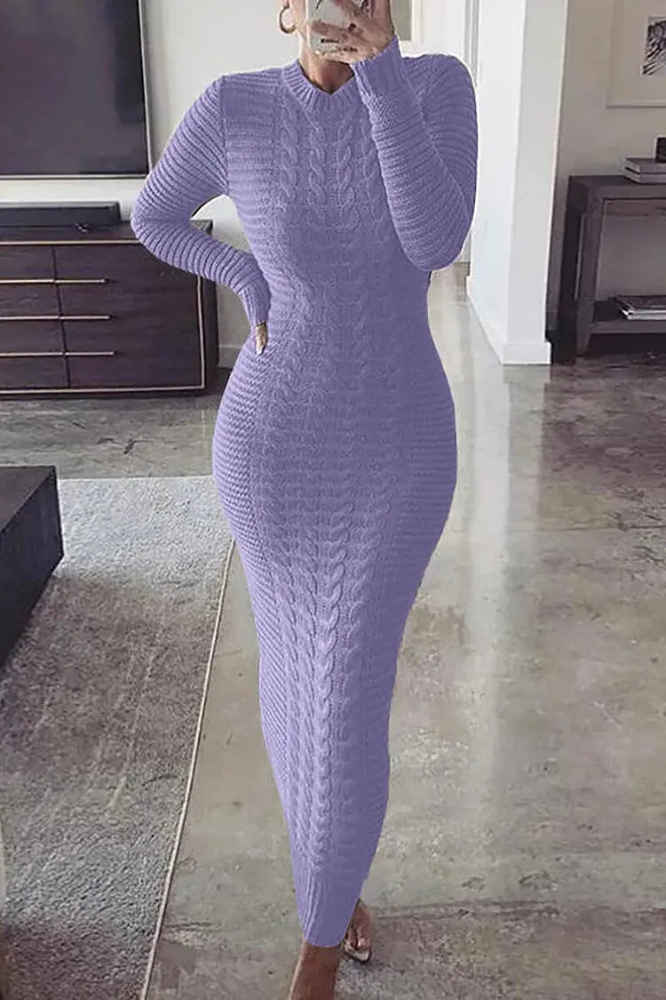 FZ Women's Knit Braided Pattern Long Sleeve Bodycon Sweater Maxi Dress FZ Women's Knit Braided Pattern Long Sleeve Bodycon Sweater Maxi Dress