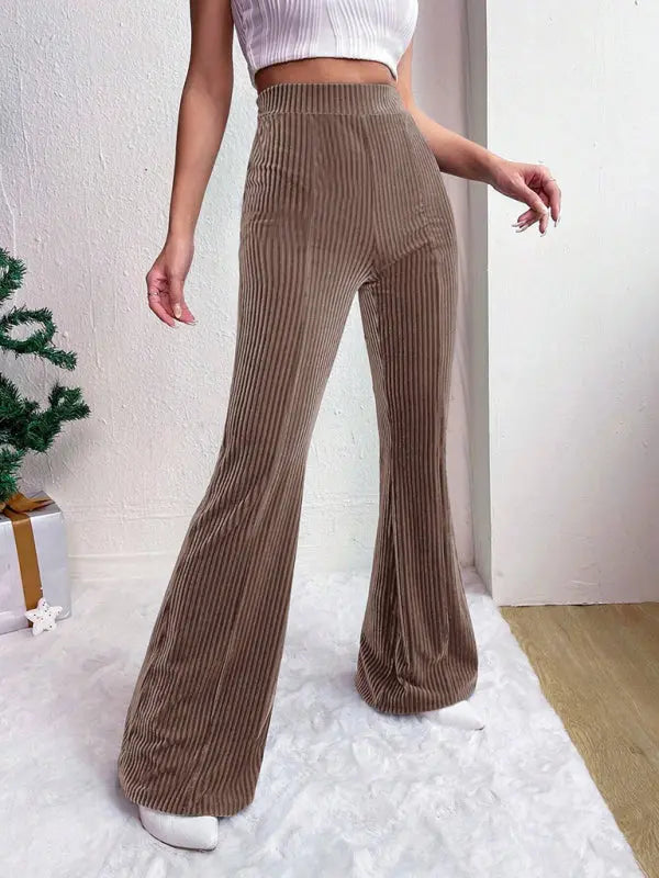 FZ Women's high waist corduroy flared wide leg long pants kakaclo