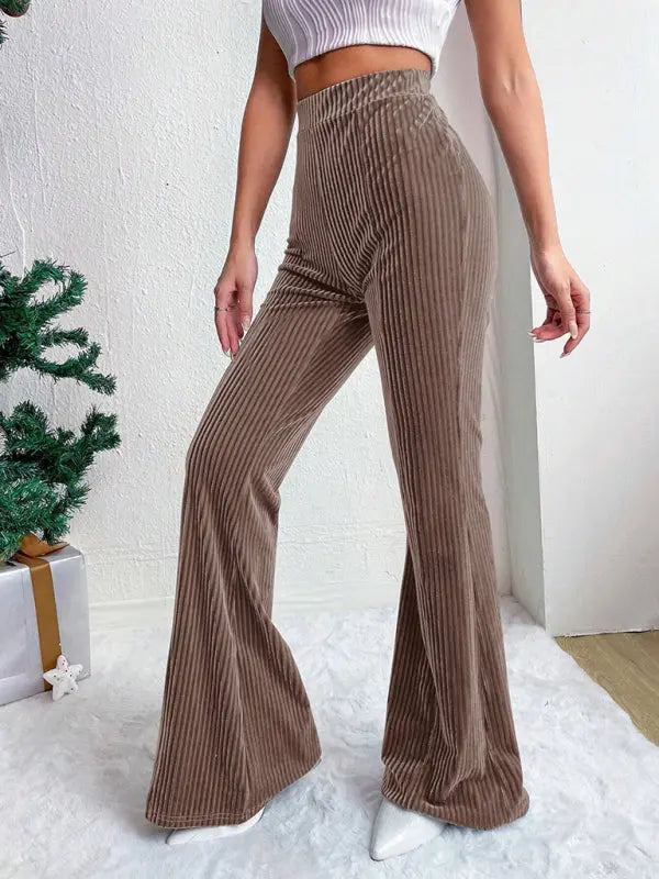 FZ Women's high waist corduroy flared wide leg long pants kakaclo