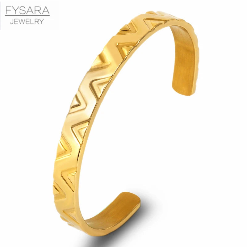 FZ 3pcs/set Luxury Stainless Steel Wristband Braiding V Shaped Cuff Bracelet