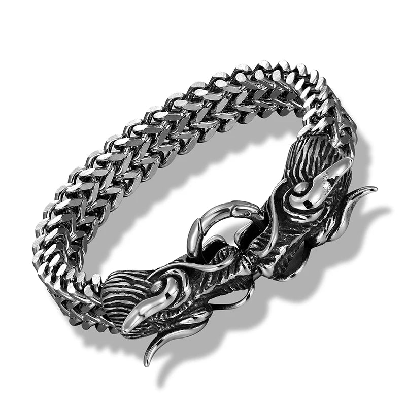 FZ Gothic Punk Dragon Heads Stainless Steel Link Chain Bracelet - FZwear