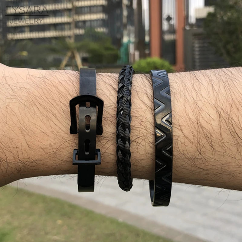 FZ 3pcs/set Luxury Stainless Steel Wristband Braiding V Shaped Cuff Bracelet