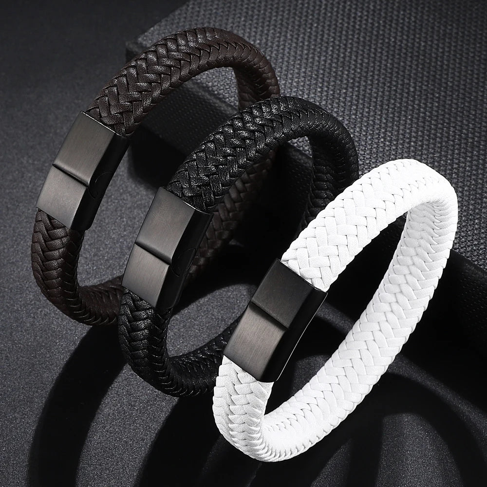 FZ Retro Button Braided Genuine Leather Bracelet - FZwear