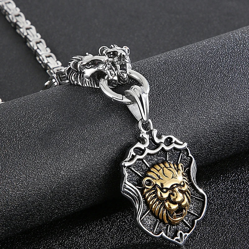 FZ Gothic Lion Head Stainless Steel Charm Pendant Necklace