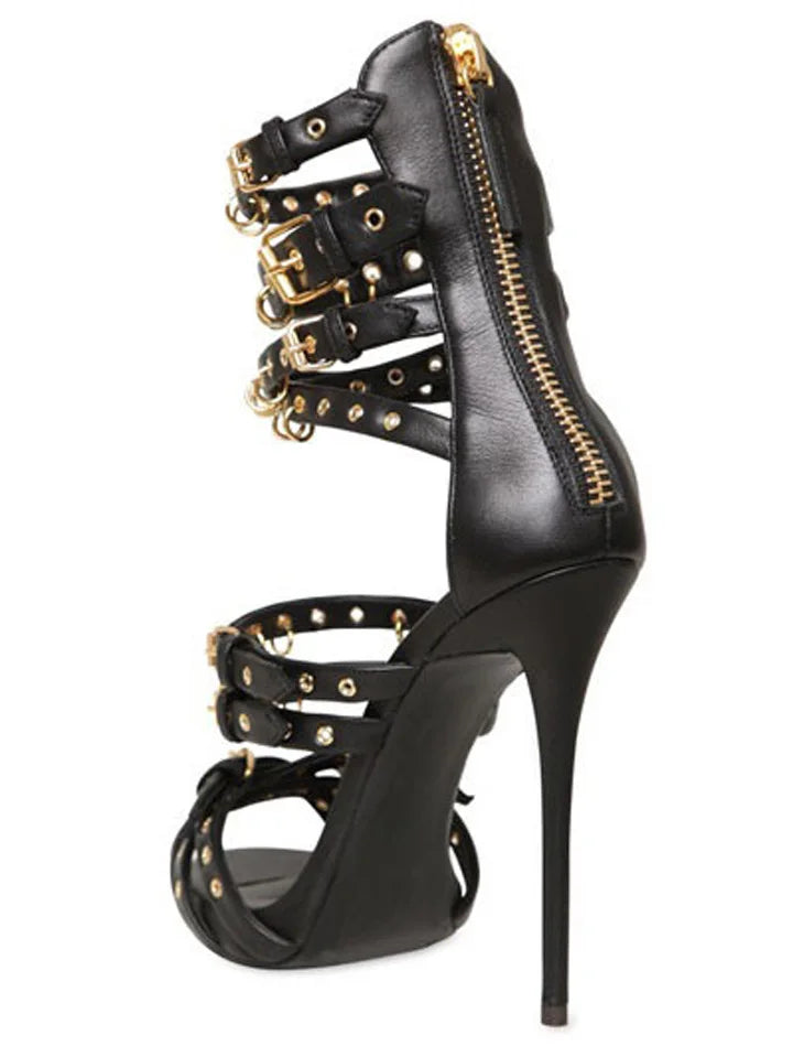 FZ Women's Metal Circle Embellished Buckle Straps Cutouts Gladiator Shoes