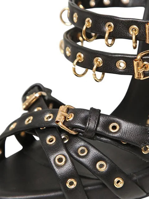 FZ Women's Metal Circle Embellished Buckle Straps Cutouts Gladiator Shoes