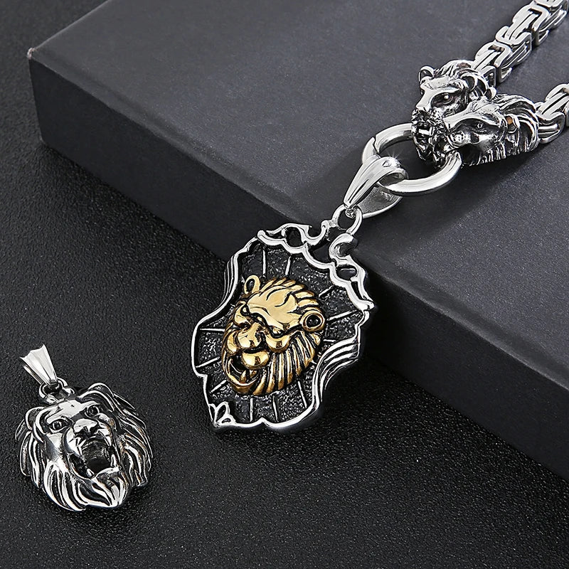 FZ Gothic Lion Head Stainless Steel Charm Pendant Necklace