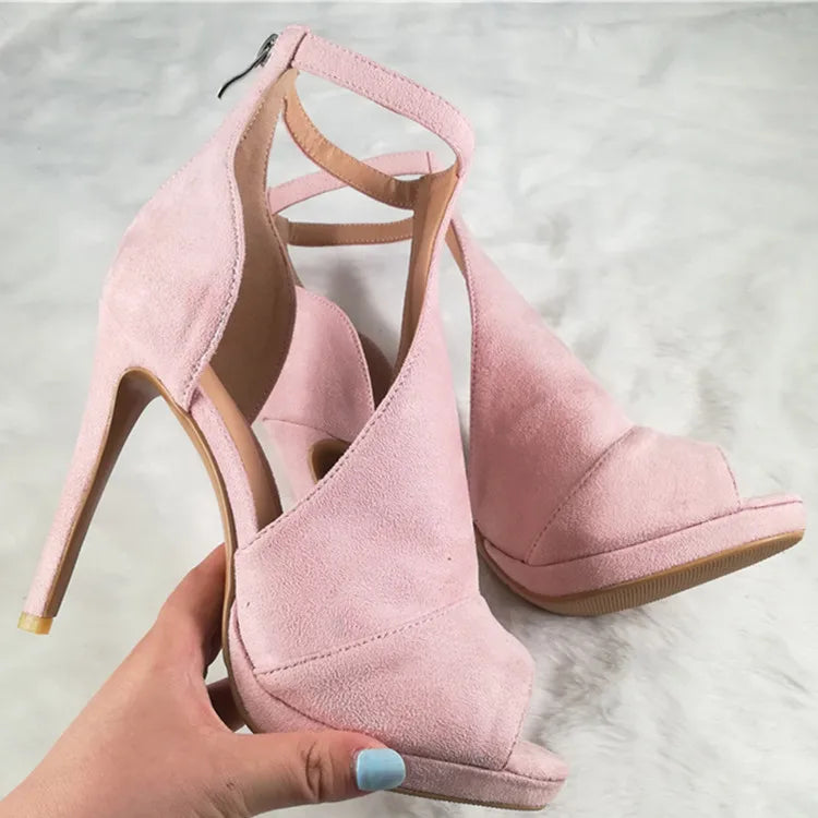 FZ Women's PU Suede Gladiator Bandage Cross Tied Peep Toe Shoes - FZwear