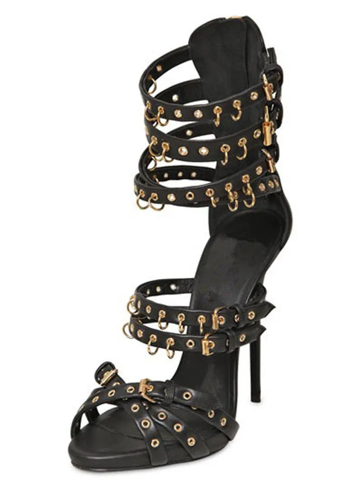 FZ Women's Metal Circle Embellished Buckle Straps Cutouts Gladiator Shoes