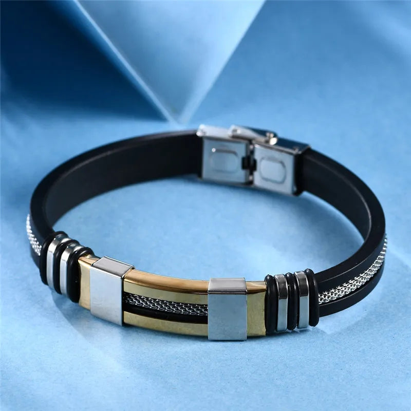 FZ Punk Vintage Stainless Steel Silicone Bracelet - FZwear