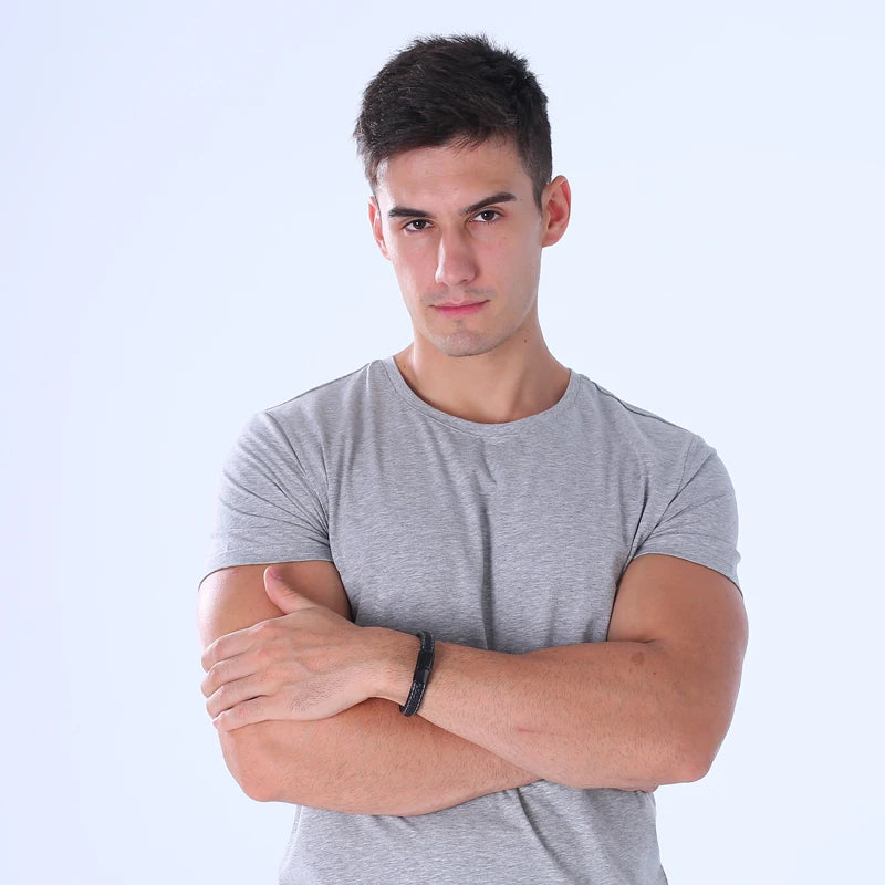 FZ Leather Glossy Stainless Steel Layered Braided Bracelet - FZwear