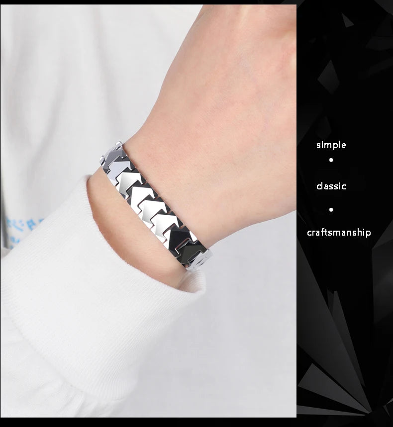 FZ Tungsten Links High Polished Inlay Health Magnetic Stones Bracelet - FZwear