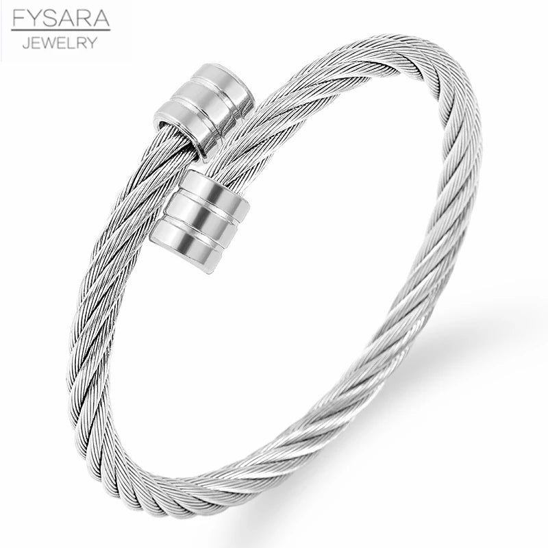 FZ 3pcs/Set Stainless Steel Cable Wire Buckle Bangles Bracelets
