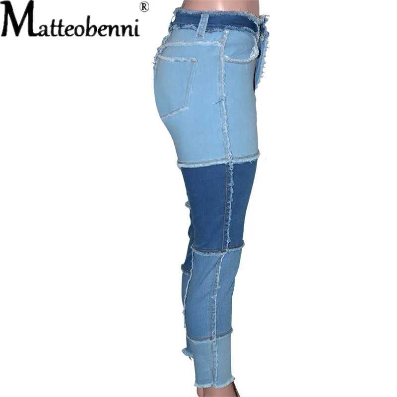FZ Women's Patchwork Slim Fit Stretch Skinny High Waist Pencil Denim Pants