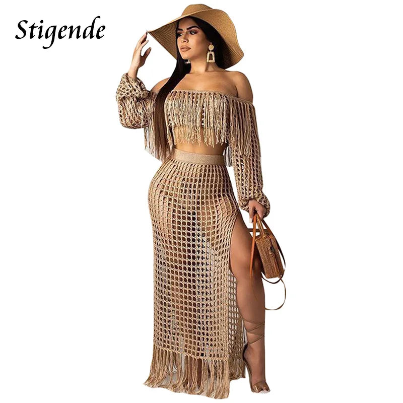 FZ Women's Hollow Out Off Shoulder 2 Piece Swimsuit Cover Up DSers