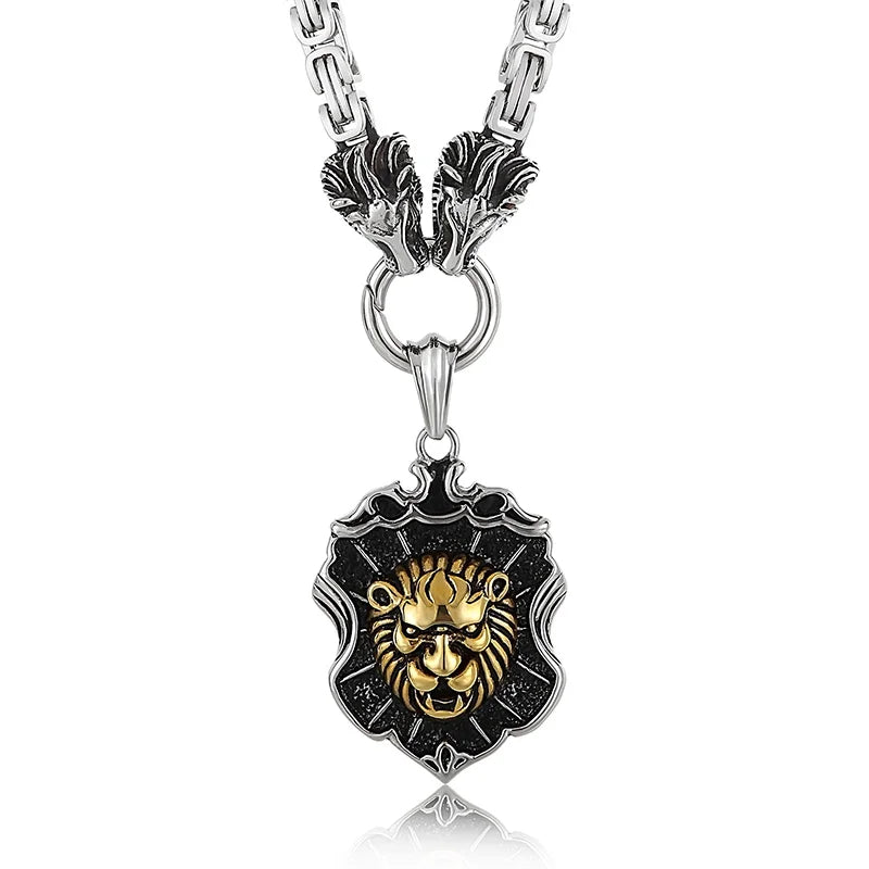 FZ Gothic Lion Head Stainless Steel Charm Pendant Necklace