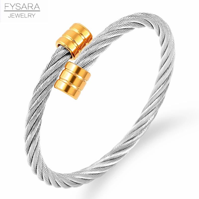 FZ 3pcs/Set Stainless Steel Cable Wire Buckle Bangles Bracelets