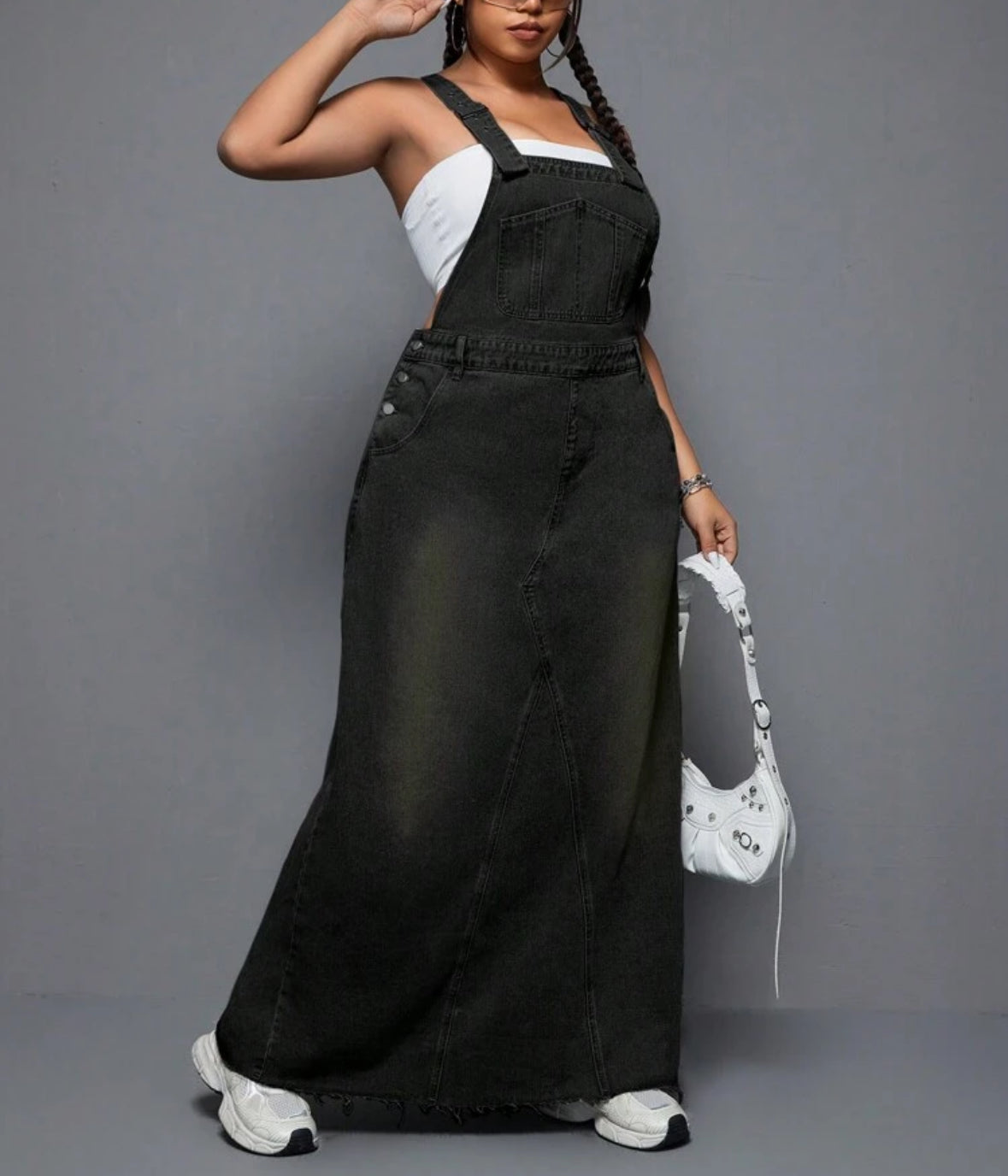 FZ Women's Plus Size Loose Fit Overall Washed Denim Dress