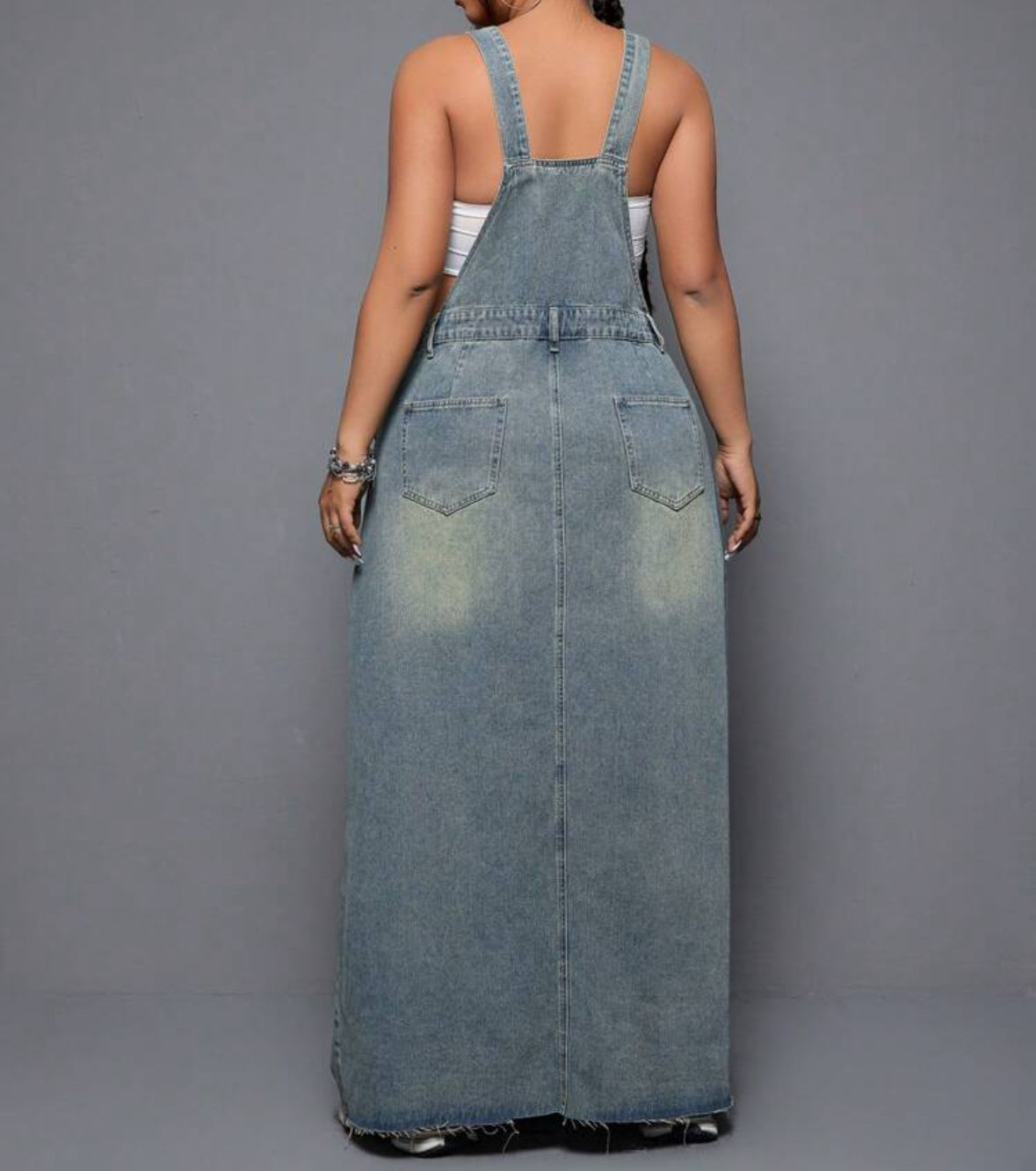 FZ Women's Plus Size Loose Fit Overall Washed Denim Dress