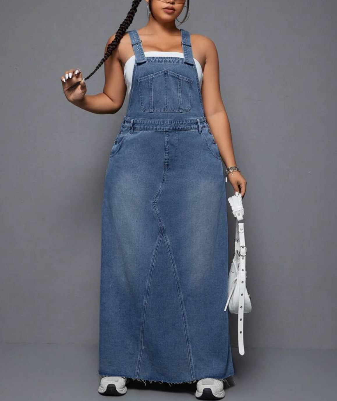 FZ Women's Plus Size Loose Fit Overall Washed Denim Dress