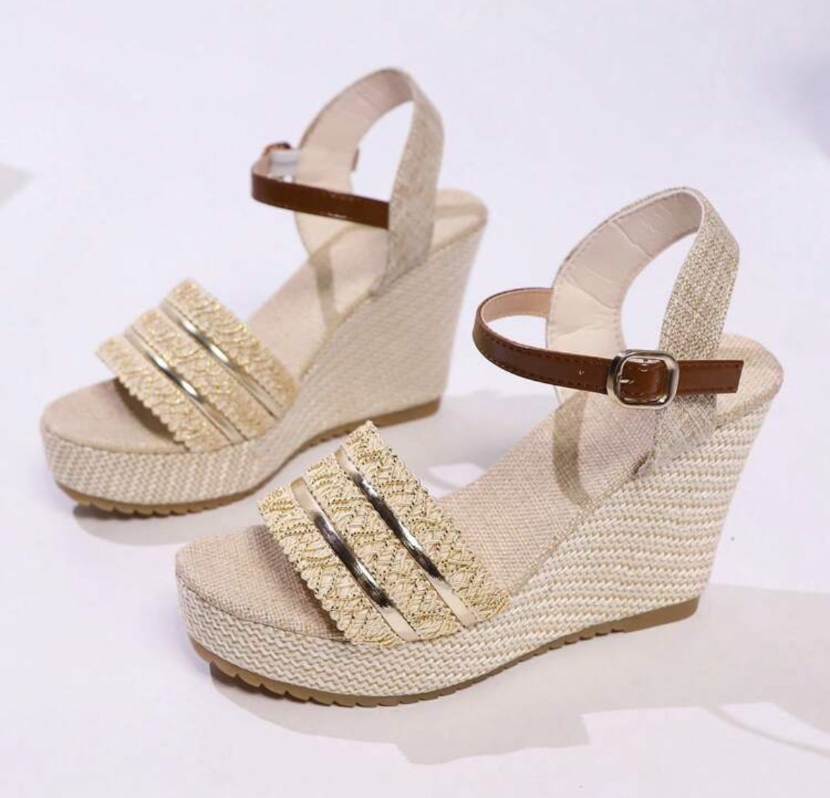 FZ Women's Platform Strap Minimalist Style High Heel Slip-On Wedge Shoes