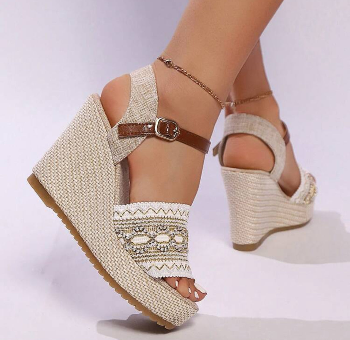 FZ Women's Platform Strap Minimalist Style High Heel Slip-On Wedge Shoes