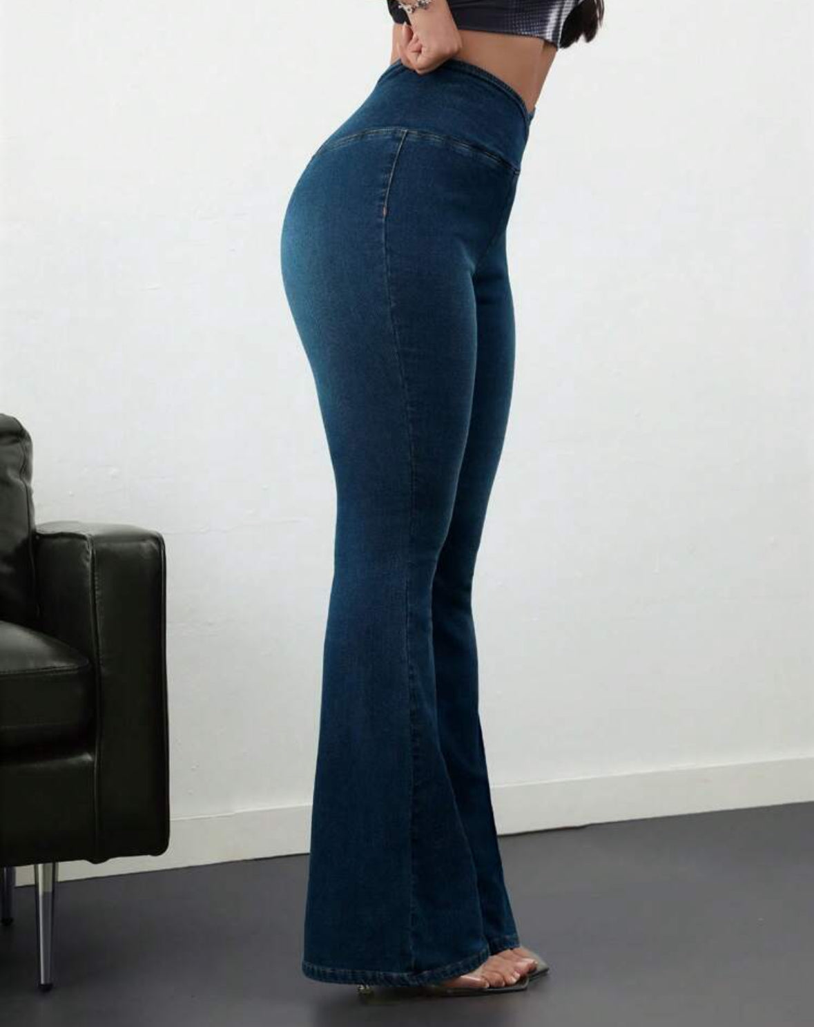 FZ Women's Casual Skinny Elastic Flared Cross High Waist Denim Pants