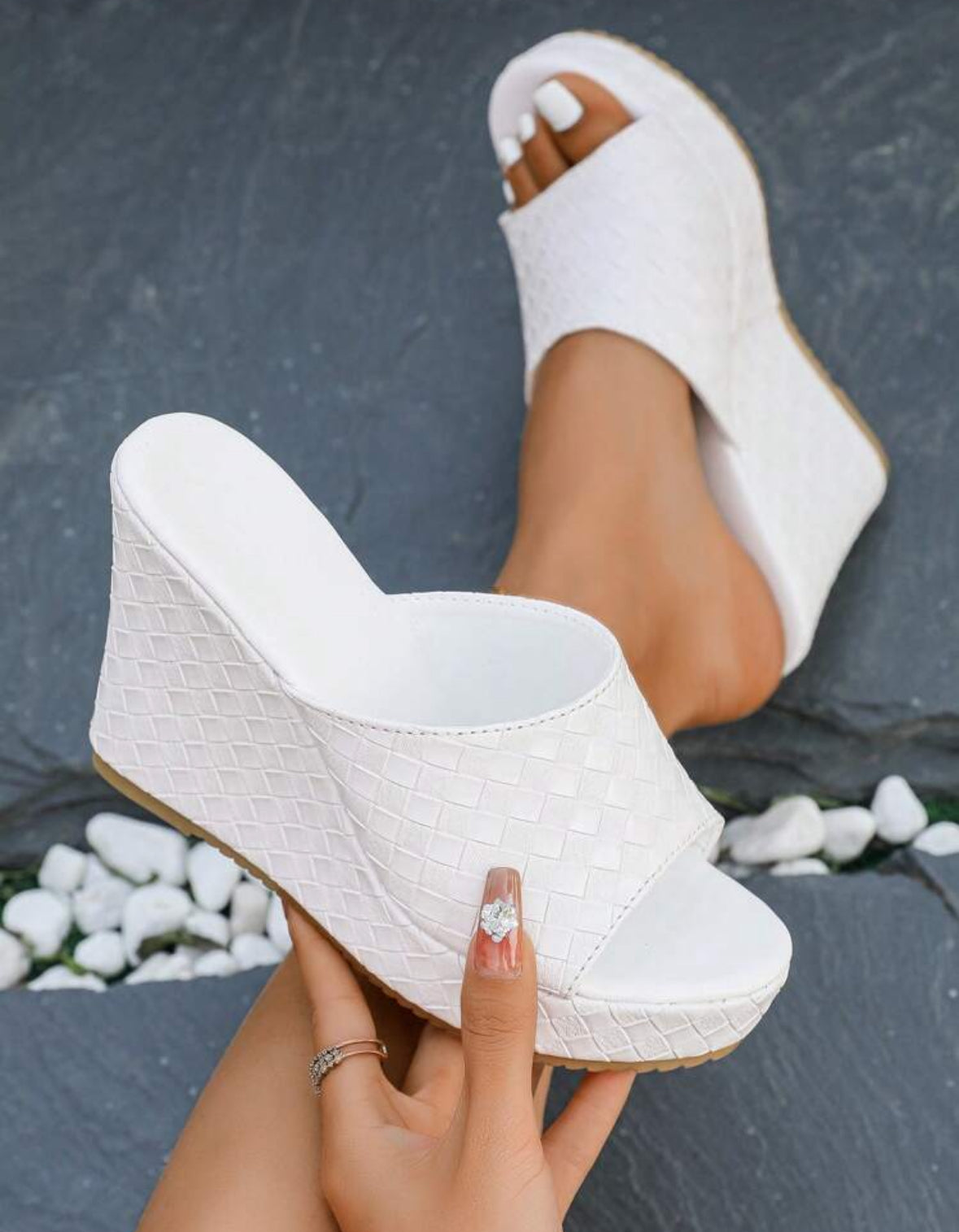 FZ Women's Solid Color Platform Slip-On Waterproof Wedge Sandals