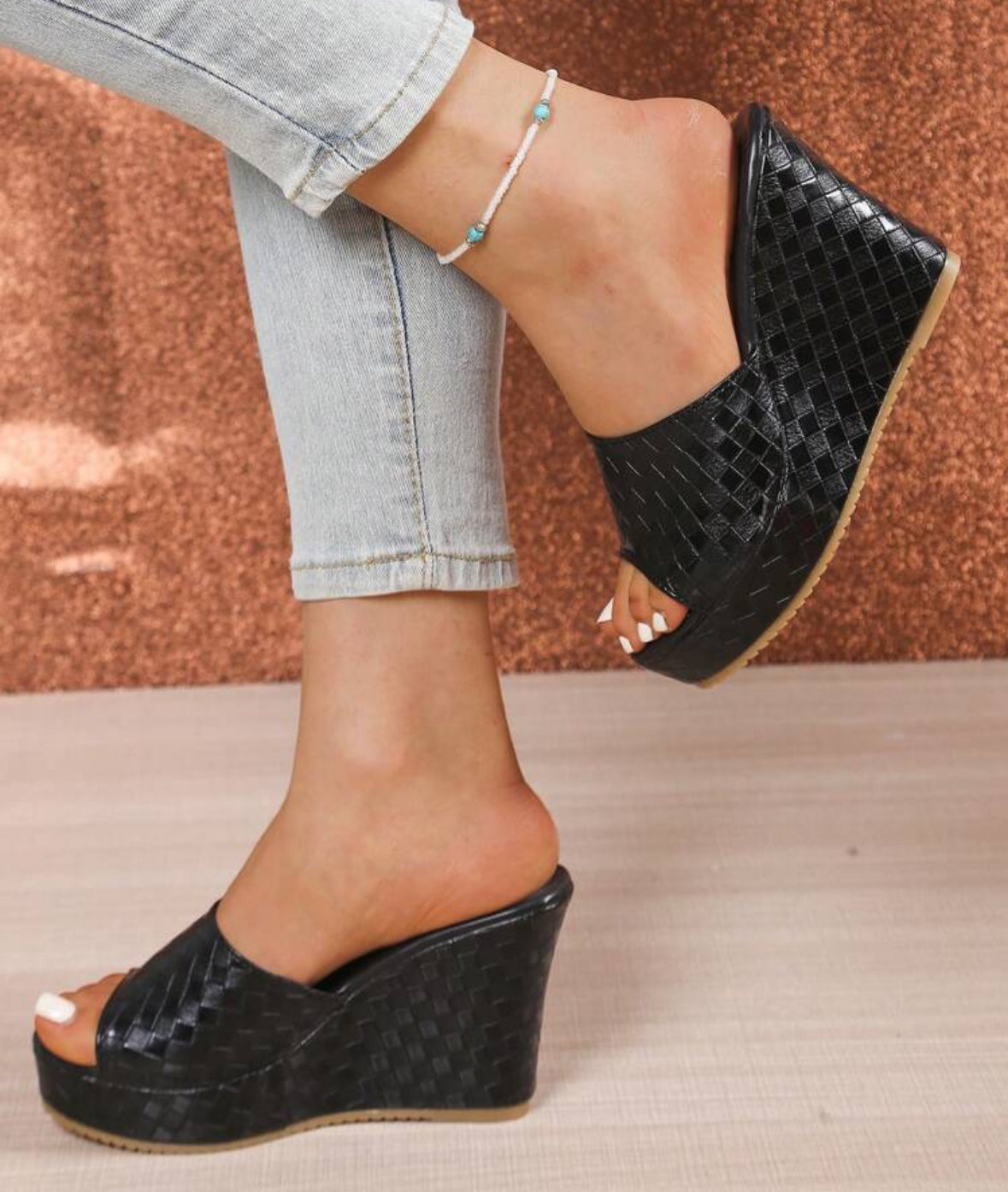 FZ Women's Solid Color Platform Slip-On Waterproof Wedge Sandals