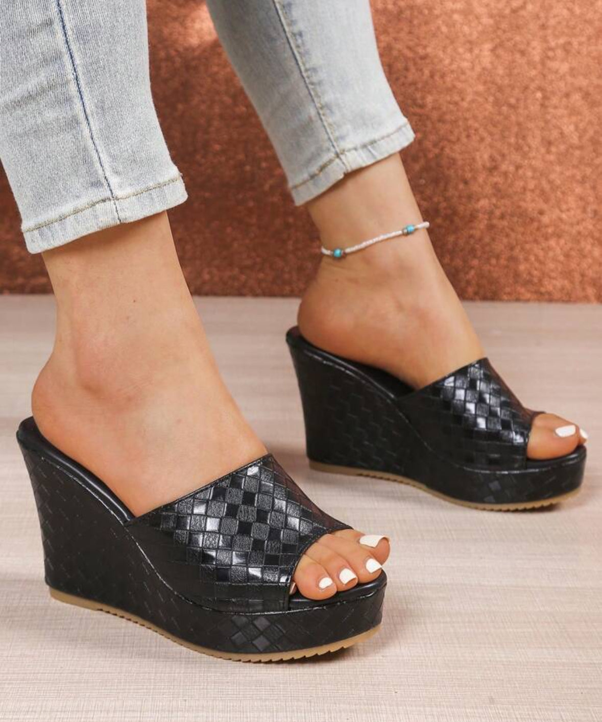 FZ Women's Solid Color Platform Slip-On Waterproof Wedge Sandals