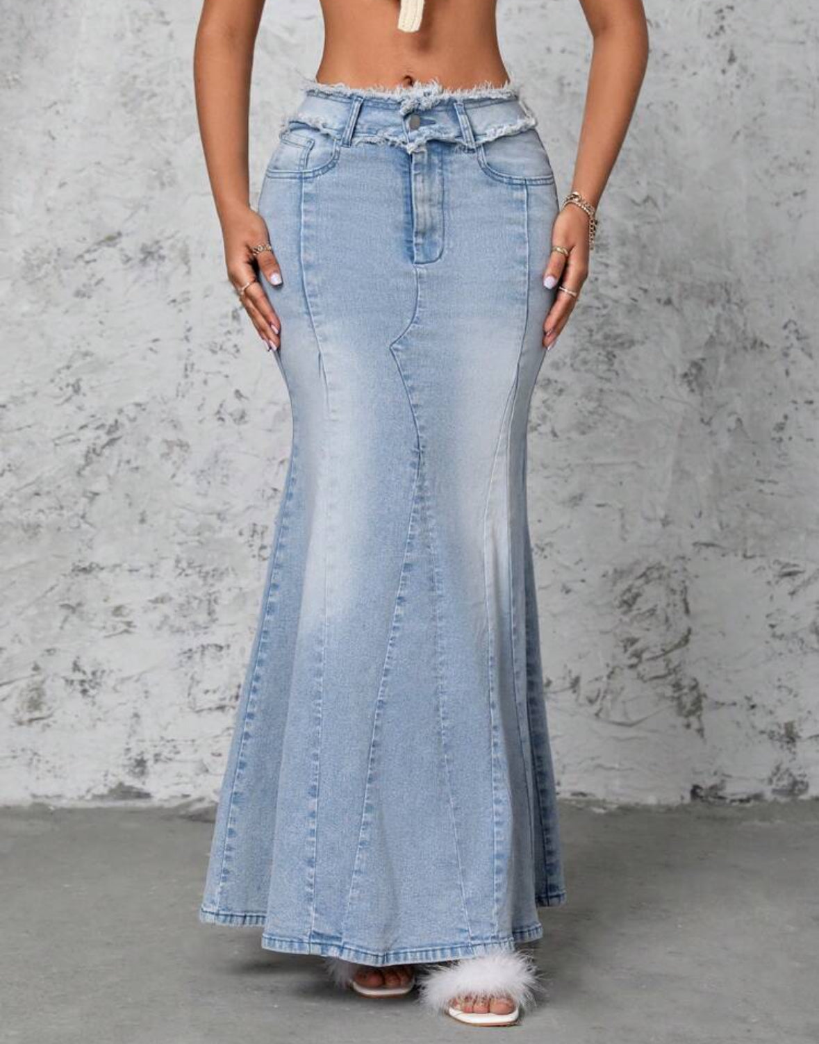 FZ Women's Frayed Hem Mermaid Denim Skirt