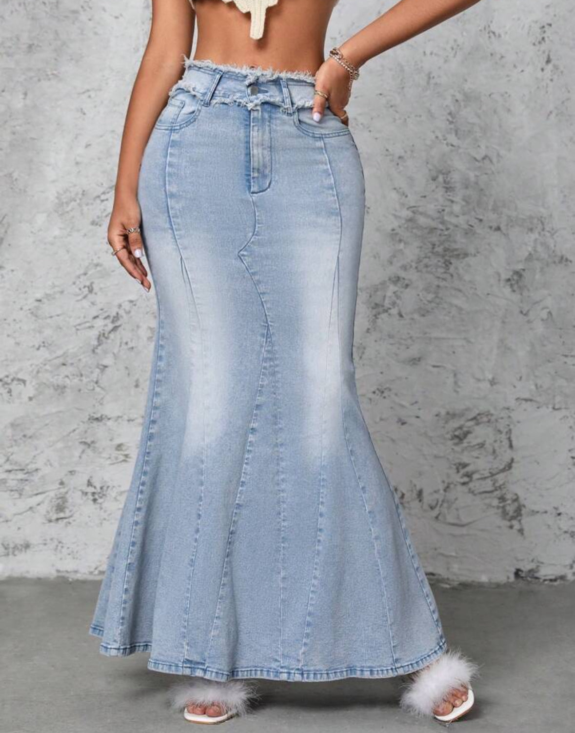FZ Women's Frayed Hem Mermaid Denim Skirt