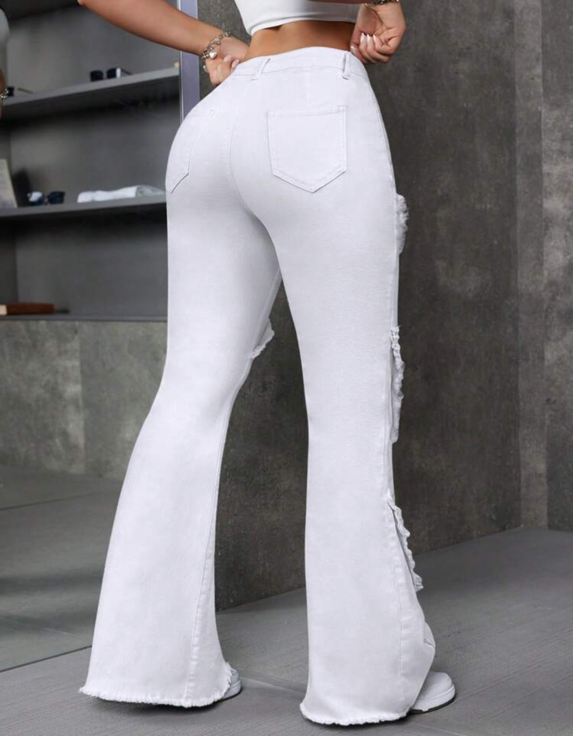 FZ Women's Patchwork Frayed Hem Flare Denim Pants