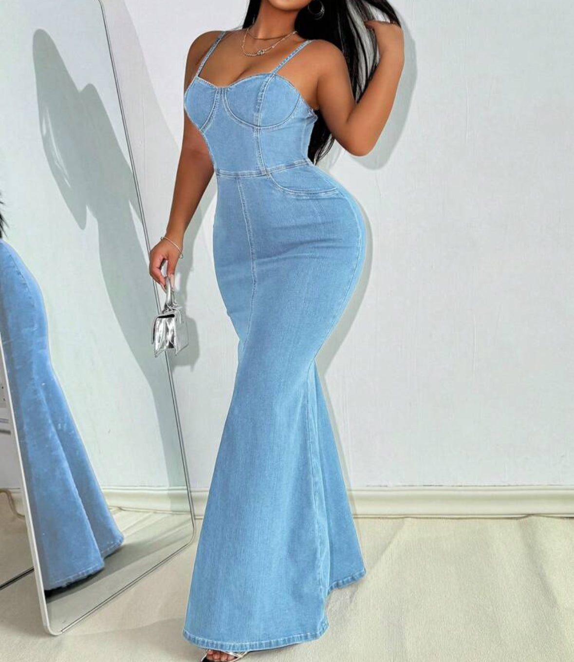 FZ Women's Bodycon Spaghetti Strap Denim Dress