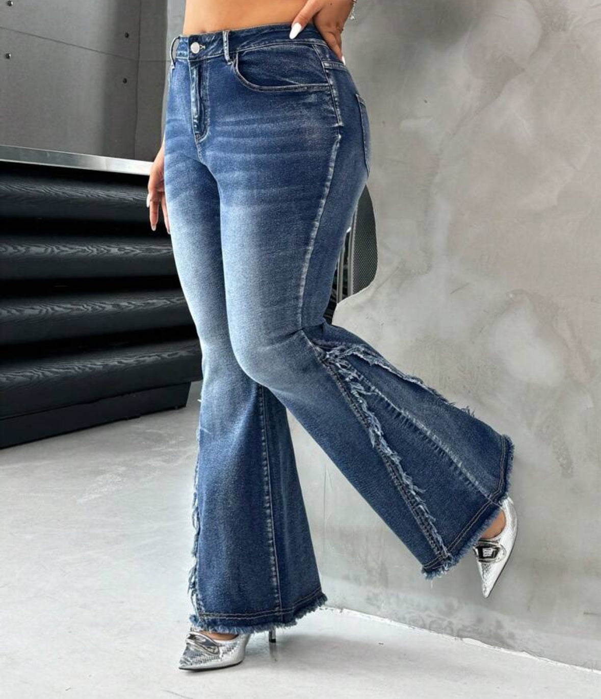 FZ Women's Plus Size Jeans Stretch Flared Cutoff Retro Style Denim pants