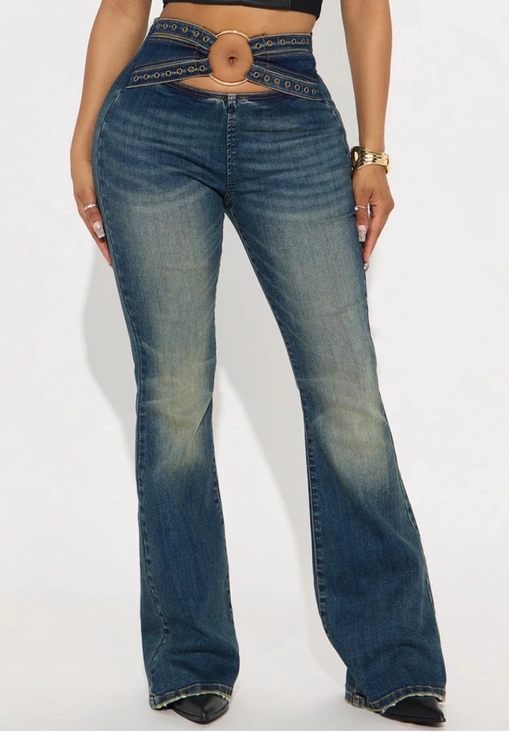 FZ Women's Low Rise Flare Medium Wash Denim Pants