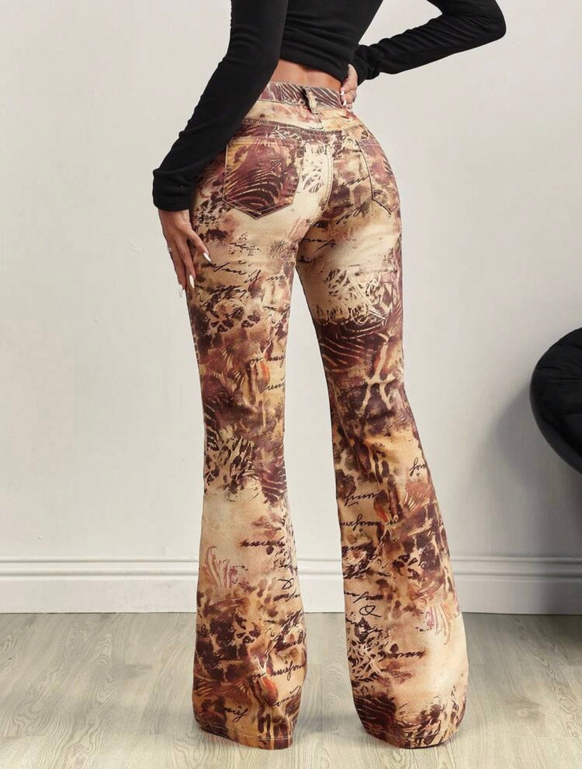 FZ Women's Printed Sexy Stretch Fitted Washed Flare Denim Pants