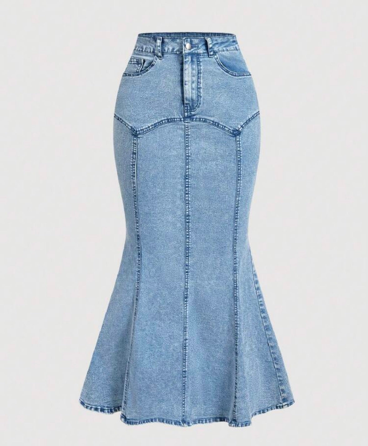 FZ Women's Symmetrical Hem Distressed Bodycon Ruffle Denim Skirt