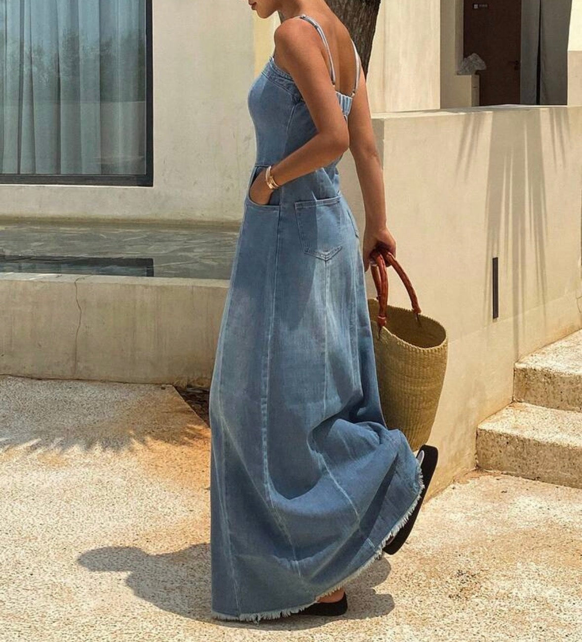 FZ Women's Fringe Trim Vacation Style Jumpsuit Denim Dress