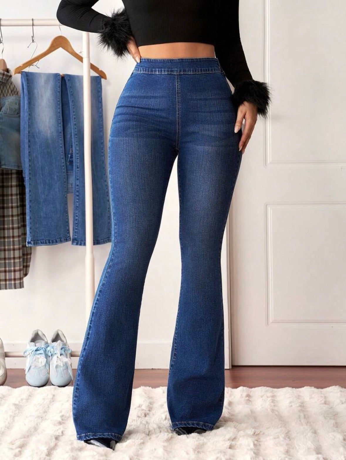 FZ Women's High Waist Skinny Elegant Flare Versatile Denim Pants