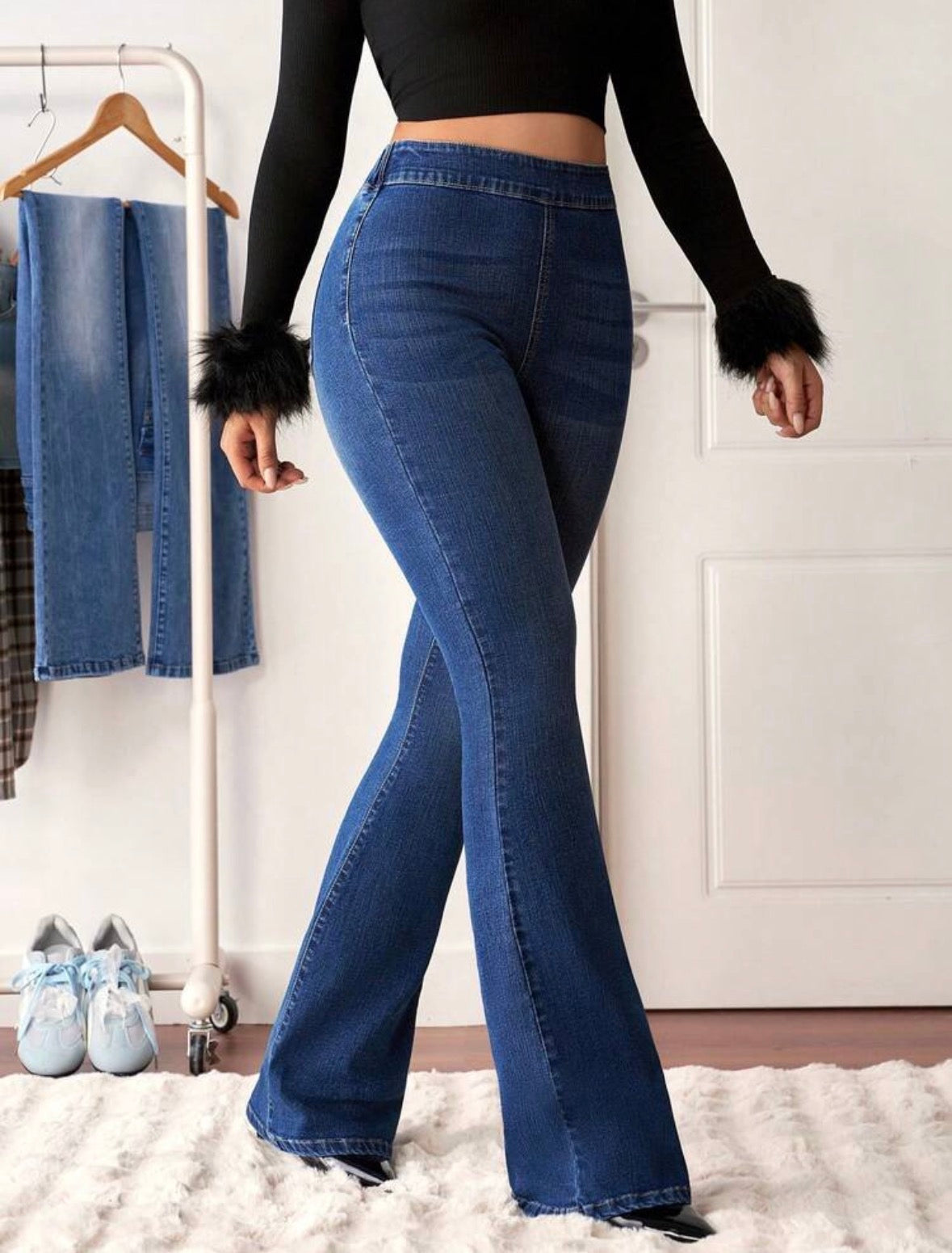 FZ Women's High Waist Skinny Elegant Flare Versatile Denim Pants