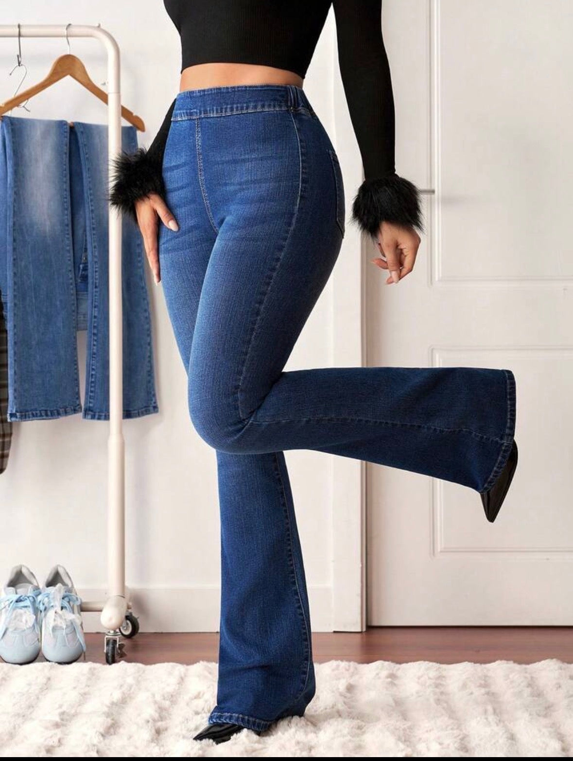 FZ Women's High Waist Skinny Elegant Flare Versatile Denim Pants