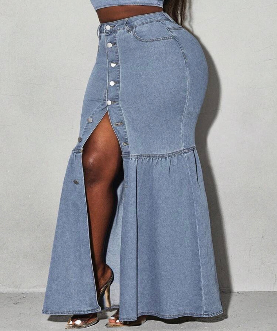 FZ Women's Plus Size Front Button Denim Skirt