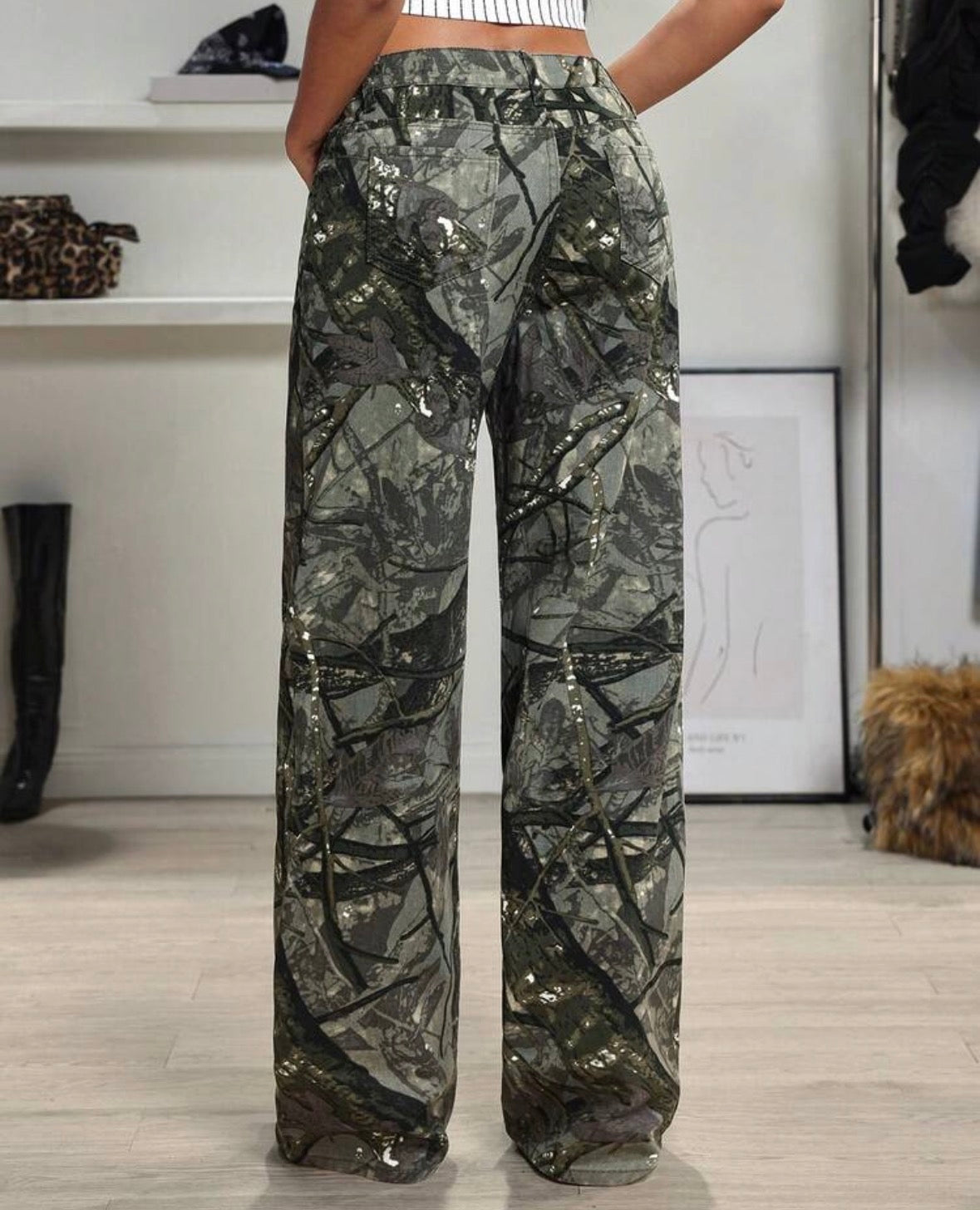 FZ Women's Camouflage Washed Straight Leg Denim Pants
