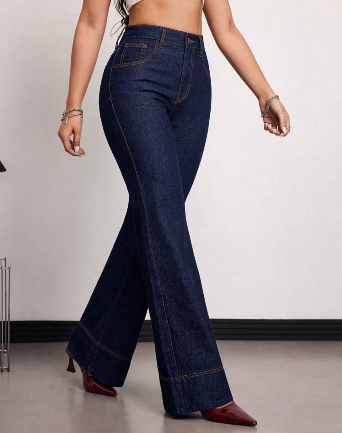 FZ Women's High Waist Pocketed Wide Leg Loose Versatile Denim Pants