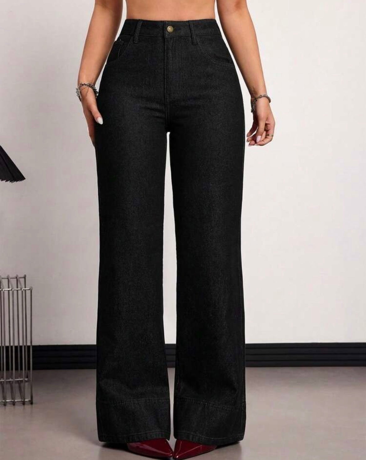 FZ Women's High Waist Pocketed Wide Leg Loose Versatile Denim Pants